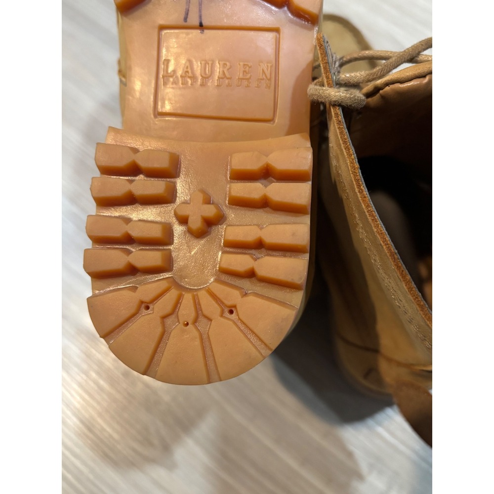 Lauren Ralph Lauren Zera Leather Combat Boots Tan Wheat Buckle Moc Toe 8.5B - Picture 10 of 10